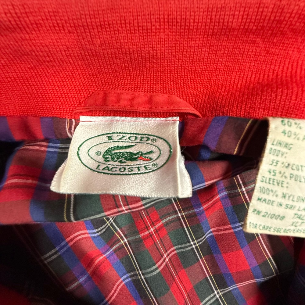 Vintage Izod Lacoste Harrington Jacket Red Plaid Lined Mens XLT Full Zip Coat - Picture 13 of 16